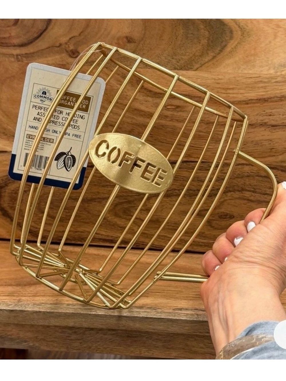 NWT EVRIHOLDER gold metal organizer shape of coffee cup for storing coffee pods